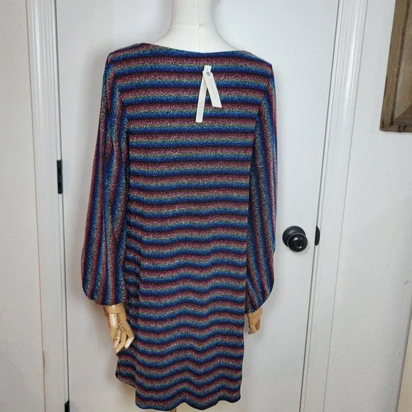 Anthropologie Eri + Ali Shimmer Stripe Long Sleeve Dress M Metallic Holiday - Picture 4 of 10